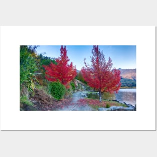 Reflective Beauty: Autumn Trees by the Lake Posters and Art